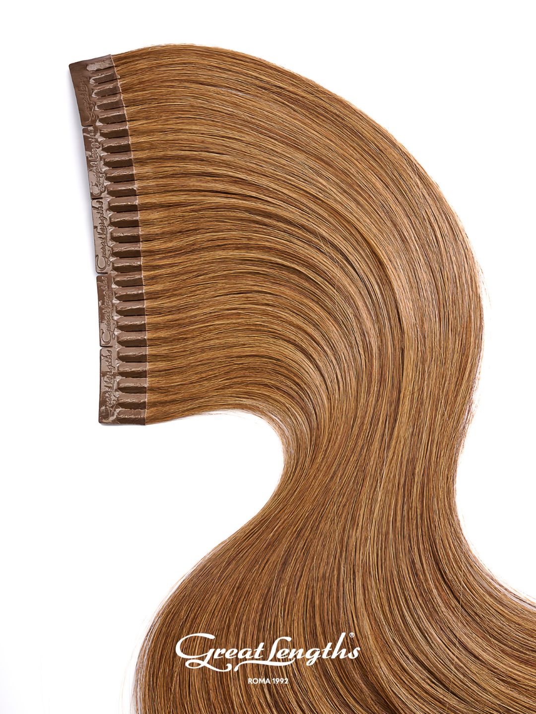 Echthaarsträhne von Great Lengths mit den keratinbasierten Bondings an der Oberkante